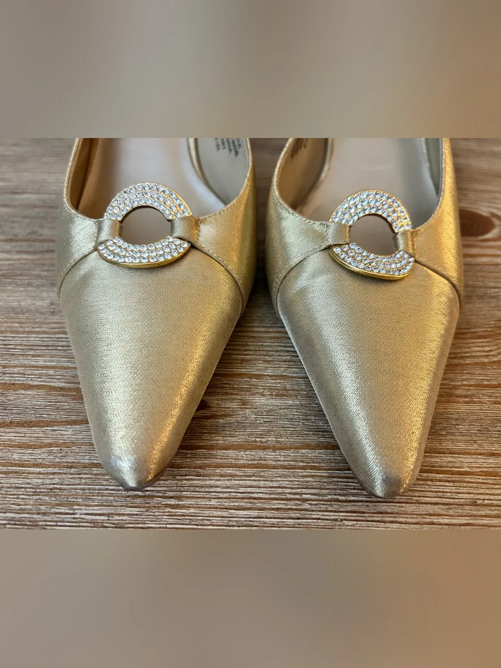 Karen Scott Whitney Gold Satin Slingback Kitten Heels